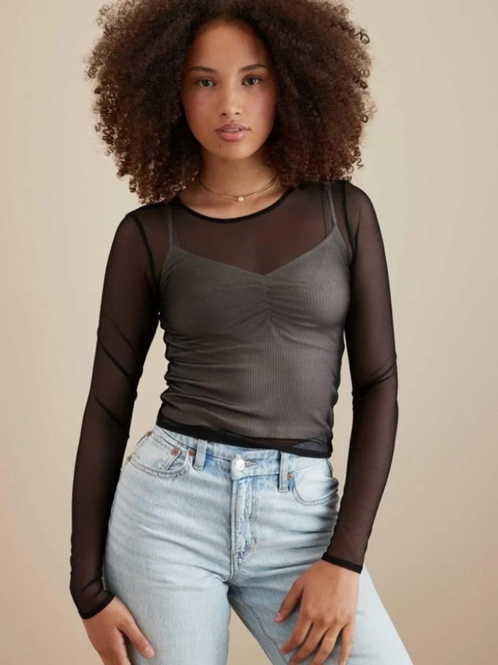 American Eagle Black Mesh Long Sleeve NWT S